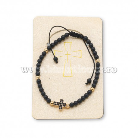 36-163 metanie ata - bile negre si aurii + cruce stras - carton 12/set