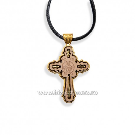24-97Au colier ata + cruce lemn - metal auriu 12/set