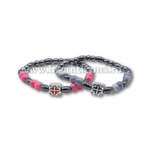 14-50 metanie hematit + sticla + cruce metal 12/set