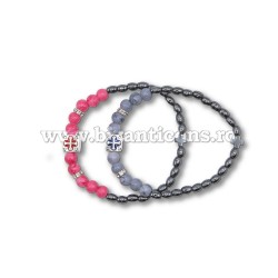 Metanie hematit cu bile sticla + cruce metal 12/set