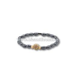 Metanie hematit cu bile sticla + cruce metal 12/set