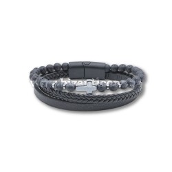 27-811 metanie piele subtire + bile - dubla - cruce hematit 12/set