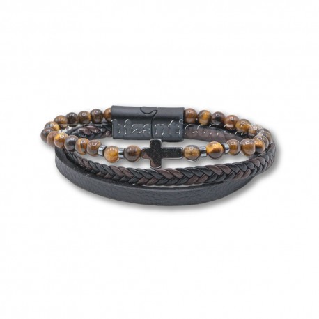 27-812 metanie piele subtire + bile - dubla - cruce hematit 12/set
