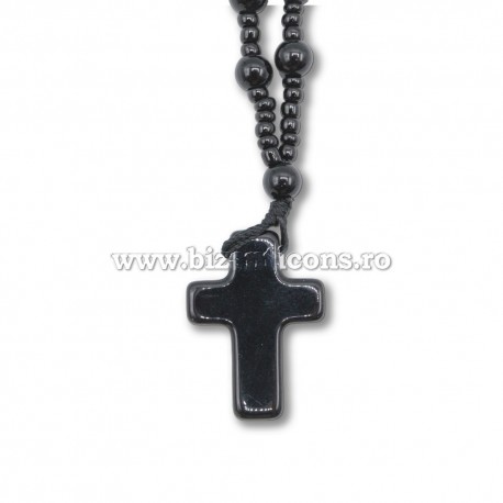 43-52 colier ata - bile negre + cruce piatra naturala 12/set