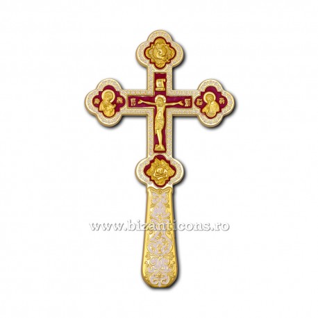 CRUCE Bin. 1,5x15x29,5cm - aurie - email - cu icoane D101-42Au