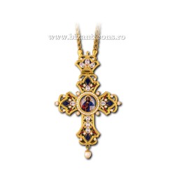 CRUCE Stavrofor Bronz aurit - email - pietre albe+perle AT 140-56