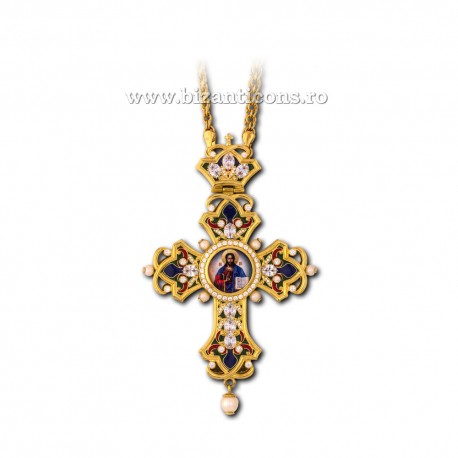 CRUCE Stavrofor Bronz aurit - email - pietre albe+perle AT 140-56