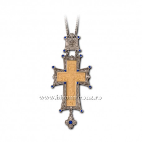 CRUCE Stavrofor nichelata - pietre albastre - 16x6,8 cm MT 140-218 Ab