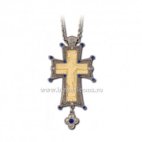 Cruce pectorala Argintie - pietre albastre - 3,8x8,8 cm MT 140-220 Ab