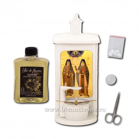 125-544 Candela cu ulei - portelan - 24,5x16x11 cm - Sf. Cuv. Cleopa si Sf. Cuv. Paisie de la Sihastria