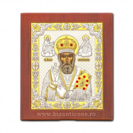 Icoana Ag925 lemn Sf Nicolae 10x12,5 PM30-009