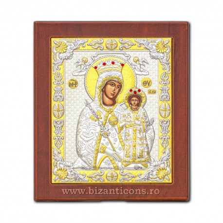 Icoana argintata - Maica Domnului cu Trandafir 10x12,5 cm