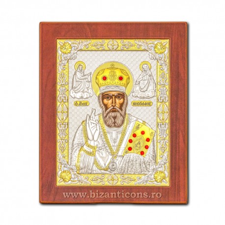 Icoana Ag925 lemn Sf Nicolae 18x22 PM40-009