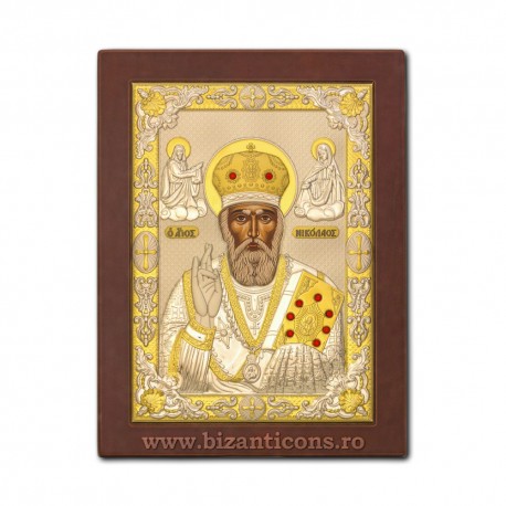 Icoana Ag925 lemn Sf Nicolae 24x32 PM60-009