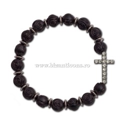 3-60AN metanie bile - alb + negru - trandafir + cruce 12 stras 12/set