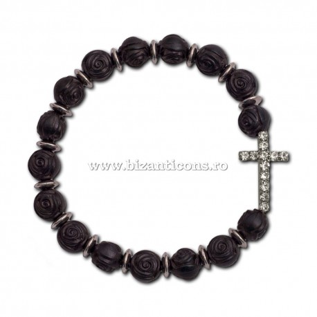 3-60AN metanie bile - alb + negru - trandafir + cruce 12 stras 12/set