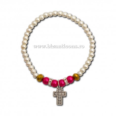 3-80 metanie perle + 2 stras + cruce 12/set
