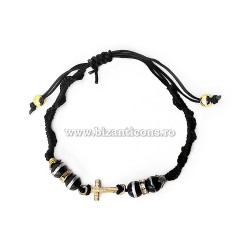 47-65N metanie impletita neagra - inel stras + cruce aurie 12/set RTR2