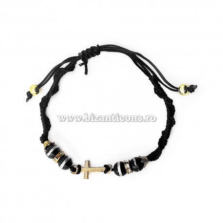 47-65N metanie impletita neagra - inel stras + cruce aurie 12/set RTR2