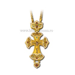 CRUCE Stavrofor Bronz argintat si aurit - piatre rosii si blue AT 140-168