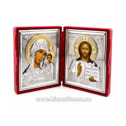 Diptic icoana metal - Maica Domnului si Mantuitorul din Kazan 24x14 cm