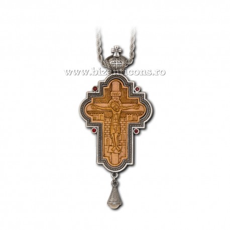 CRUCE Stavrofor argintata lemn sculptat - 10x4,5 cm MT 140-224