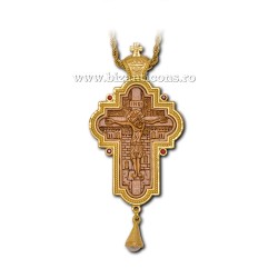 Cruce Stavrofor din Bronz Aurit și Lemn Sculptat 4,5x10 cm