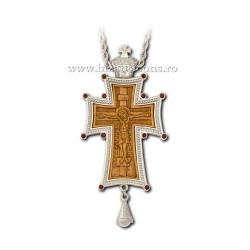 CRUCE Stavrofor argintata - pietre - lemn sculptat - 9x4,5 cm MT 140-230