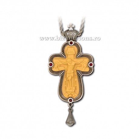 CRUCE Stavrofor argintata - pietre - trifoi - 9,5x4,5 cm MT 140-233