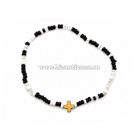 44-23N metanie bile mici negre - sticla - cruce metal 12/set