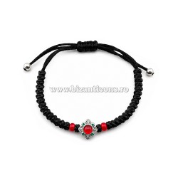 345-36AgR metanie impletita - noduri mari - cruce argintie - bile rosii 10/set 100/set