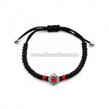 345-36AgR metanie impletita - noduri mari - cruce argintie - bile rosii 10/set 100/set