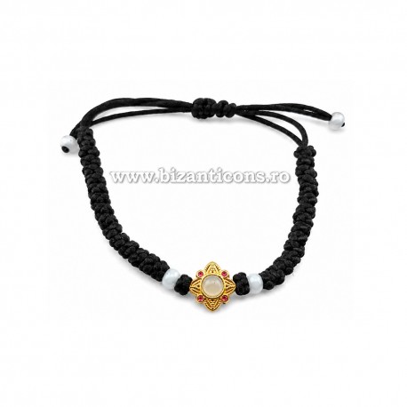 345-37AuA metanie impletita - noduri mari - cruce aurie - bile albe 10/set 100/set