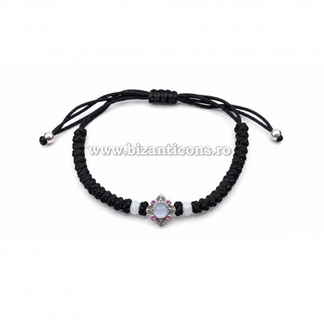 345-38AgA metanie impletita - noduri mari - cruce argintie - bile albe 10/set 100/set