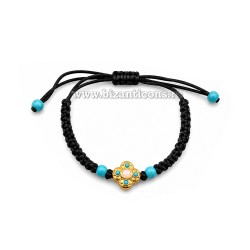 345-39AuT metanie impletita - noduri mari - cruce aurie - bile turquoise 10/set 100/set