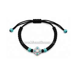 345-40AgT metanie impletita - noduri mari - cruce argintie - bile turquoise 10/set 100/set