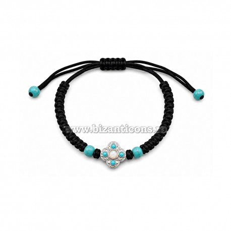 345-40AgT metanie impletita - noduri mari - cruce argintie - bile turquoise 10/set 100/set