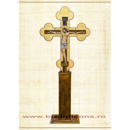 CRUCE altar lemn pictat + suport No.0 M125-00