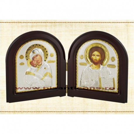 Diptic icoana metal - M.D. Dulcea sarutare + M. Pantocrator