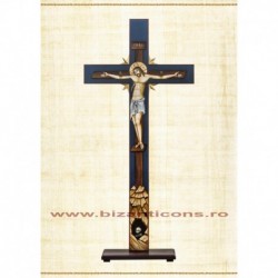 Cruce Altar Lemn Pictat Fond Albastru + Suport