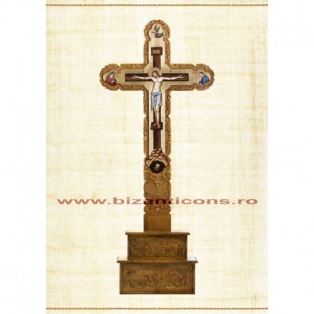 Cruce Altar Lemn Sculptat Pictat + Suport