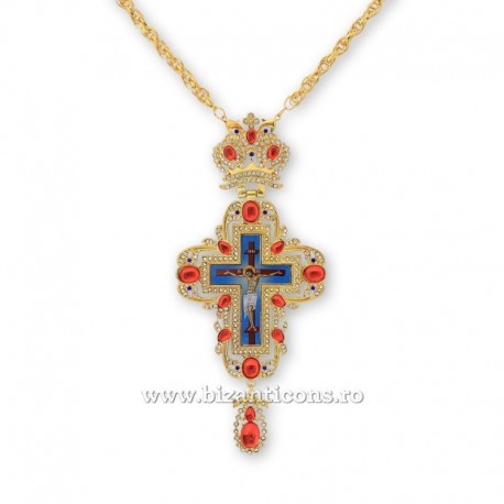 Cruce pectorala aurita - pietre rosii
