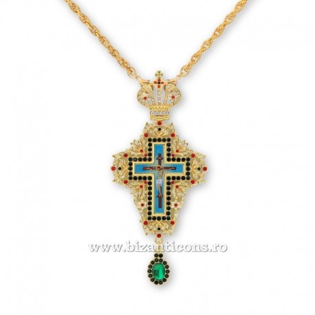 Cruce pectorala aurita - pietre verzi