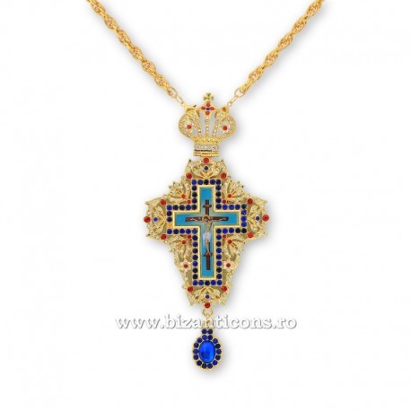 Cruce pectorala aurita - pietre albastre