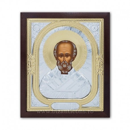 ICOANA aurita si argintata - tempera Sf Nicolae ICOANA aurita si argintata - tempera Sf Nicolae