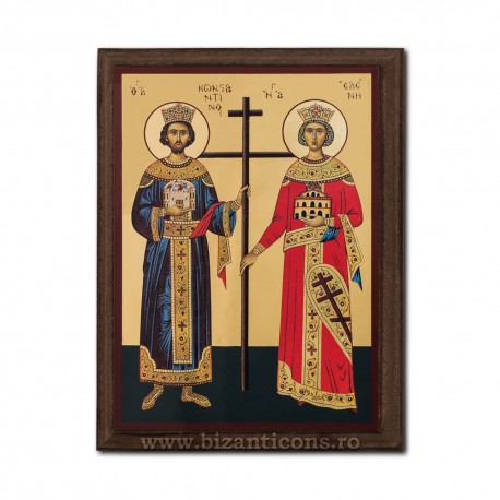 Icoana pe lemn - fond auriu 19,5x26,5 - Sf Constantin si Elena