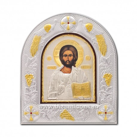 Icoana metal pe lemn - M Pantocrator Icoana metal pe lemn - M Pantocrator